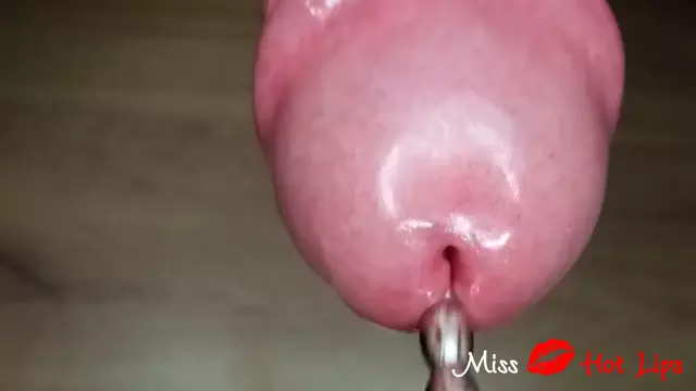 Poster: Miss Hot Lips - - Close up amateur femdom ruined orgasm with urethral sounding. Frenulum stimulation